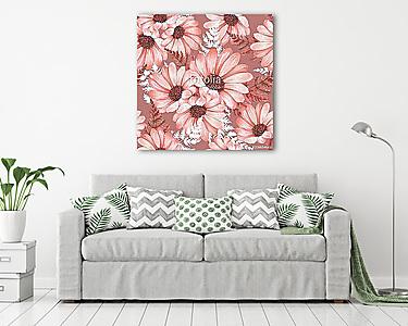 Floral seamless pattern with chrysanthemums. Watercolor flowers  (vászonkép) - vászonkép, falikép otthonra és irodába