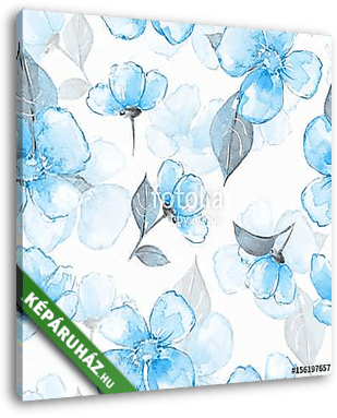 Floral seamless pattern. Watercolor background with blue flowers - vászonkép 3D látványterv