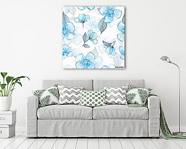 Floral seamless pattern. Watercolor background with blue flowers (vászonkép) - vászonkép, falikép otthonra és irodába