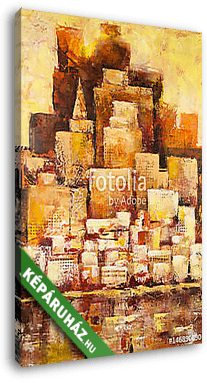 Golden City - Abstract cityscape painting in orange and yellow colors. - vászonkép 3D látványterv