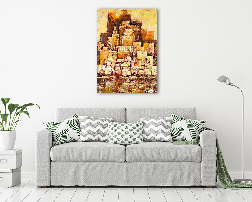Golden City - Abstract cityscape painting in orange and yellow colors. (fotótapéta) - vászonkép, falikép otthonra és irodába