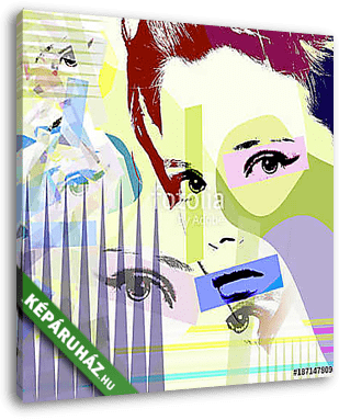 Postret with a girl's face in the style of a papar. Modern art.. - vászonkép 3D látványterv