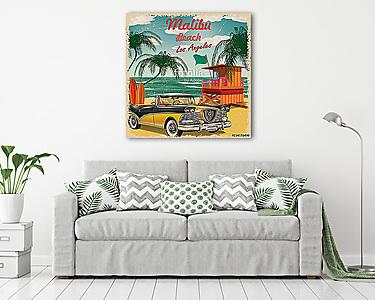 Malibu Beach, California retro poster. (vászonkép) - vászonkép, falikép otthonra és irodába