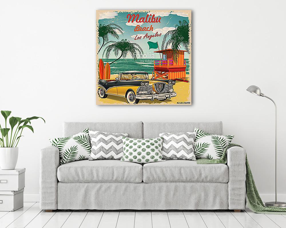 Malibu Beach, California retro poster. (fotótapéta) - vászonkép, falikép otthonra és irodába
