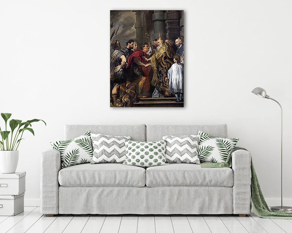 (Szent) Ambrus püspök kitiltja  I. Theodosius császárt a templomból (vászonkép) - vászonkép, falikép otthonra és irodába