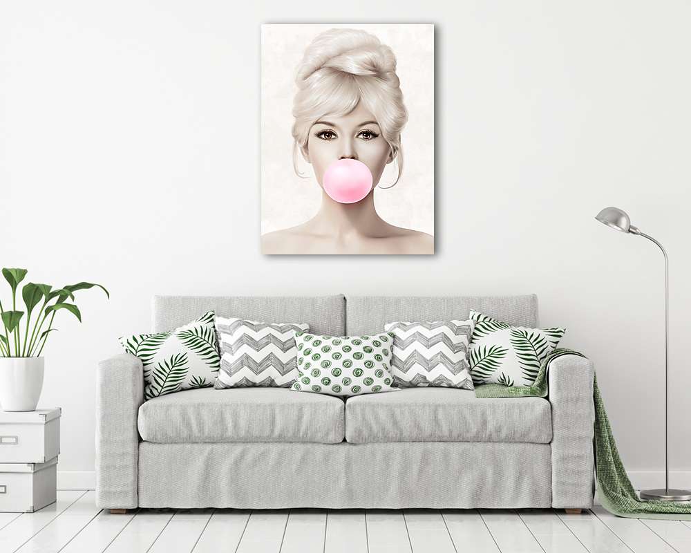 Brigitte Bardot rózsaszín rágógumit fúj, színes (3:4 arány) - vászonkép, falikép vásárlás Brigitte Bardot rózsaszín rágógumit fúj, színes (3:4 arány) (bögre) - vászonkép, falikép otthonra és irodába