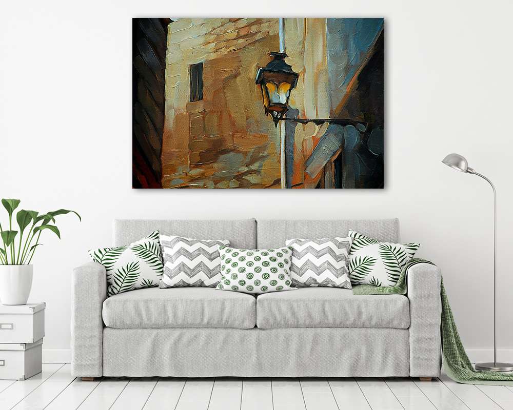 ősi lámpa a barcelonai gótikus negyedben, festészet, illúzió (vászonkép) - vászonkép, falikép otthonra és irodába