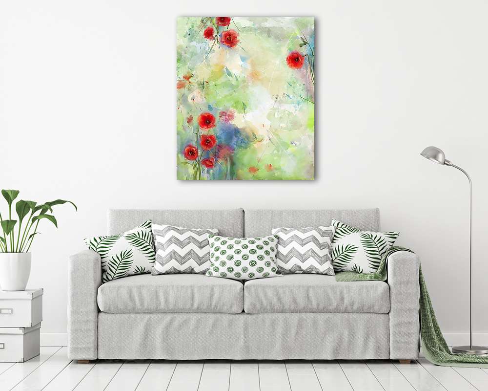 Vörös mákvirág festői akvarell háttérrel - vászonkép, falikép vásárlás Vörös mákvirág festői akvarell háttérrel (fotótapéta) - vászonkép, falikép otthonra és irodába