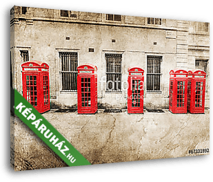 Nosztalgiás texturált kép a piros telefonos dobozokról Londonban - vászonkép 3D látványterv