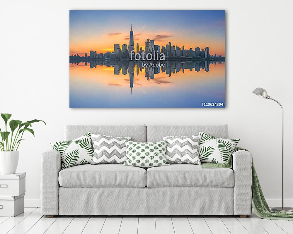 Manhattan városkép panoráma tükröződés (keretezett kép) - vászonkép, falikép otthonra és irodába