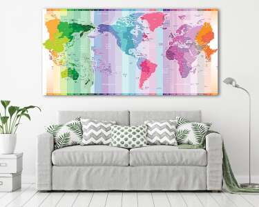 A világ politikai térkép, időzónái  (vászonkép) - vászonkép, falikép otthonra és irodába