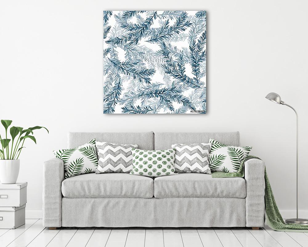 Watercolor seamless pattern with fir tree branches 2 (keretezett kép) - vászonkép, falikép otthonra és irodába