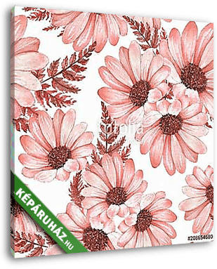 Floral seamless pattern with chrysanthemums. Watercolor flowers  - vászonkép 3D látványterv