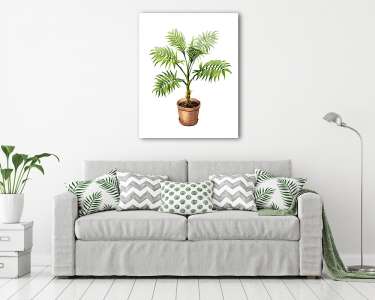 Palm in clay flowerpot. (vászonkép) - vászonkép, falikép otthonra és irodába