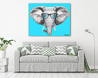 Portrait of Elephant with glasses. Hand drawn illustration. (vászonkép) - vászonkép, falikép otthonra és irodába