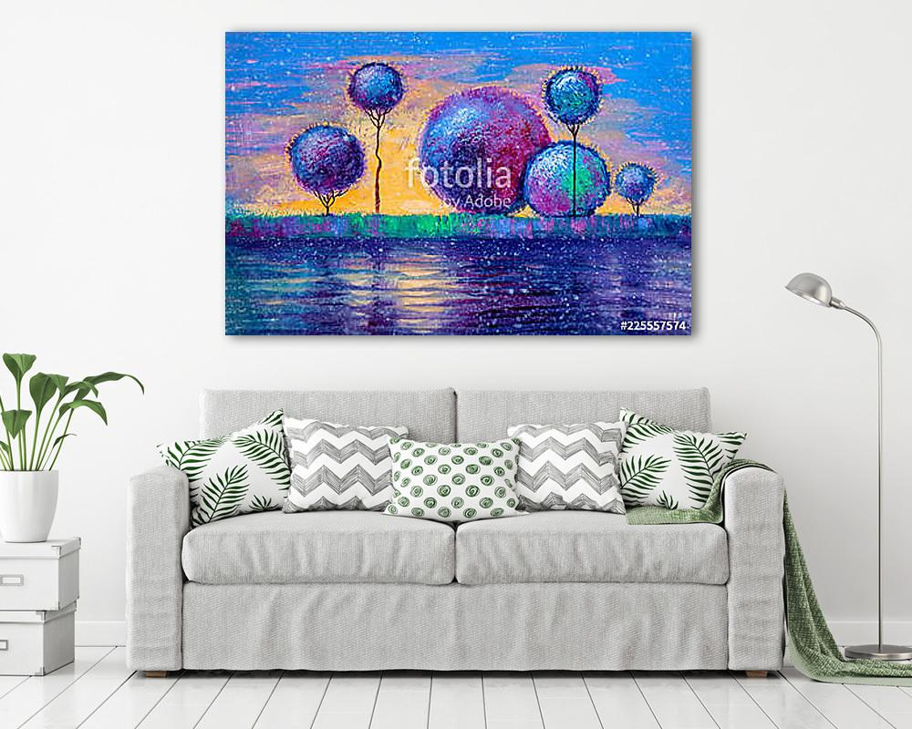 Gömb fák a naplementében (olajfestmény reprodukció) - vászonkép, falikép vásárlás Gömb fák a naplementében (olajfestmény reprodukció) (vászonkép) - vászonkép, falikép otthonra és irodába