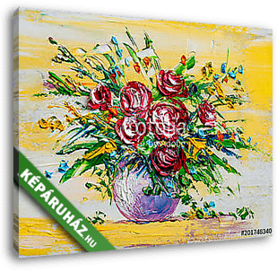 Rózsák gömb vázában (olajfestmény reprodukció) - vászonkép 3D látványterv