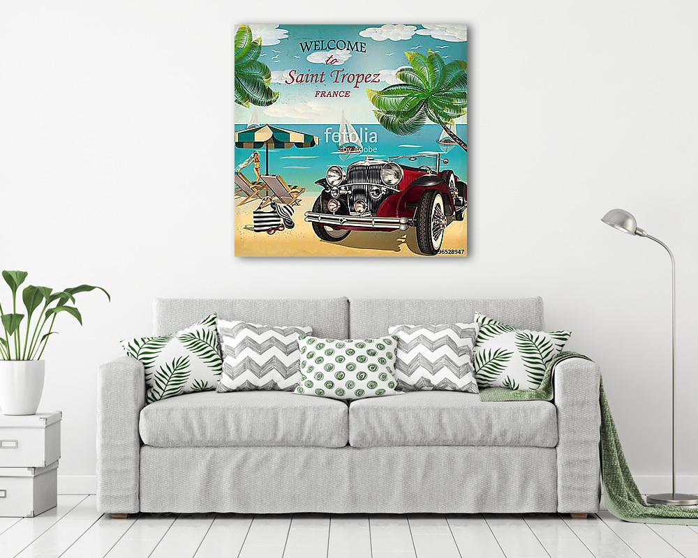 Welcome to Saint Tropez retro poster. - vászonkép, falikép vásárlás Welcome to Saint Tropez retro poster. (keretezett kép) - vászonkép, falikép otthonra és irodába