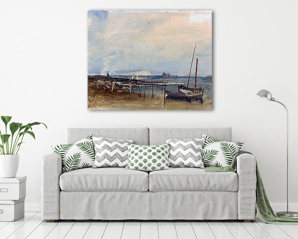 Tengerpart háttérben a  Fehér sziklákkal (színverzió 1) - vászonkép, falikép vásárlás Tengerpart háttérben a  Fehér sziklákkal (színverzió 1) (vászonkép) - vászonkép, falikép otthonra és irodába