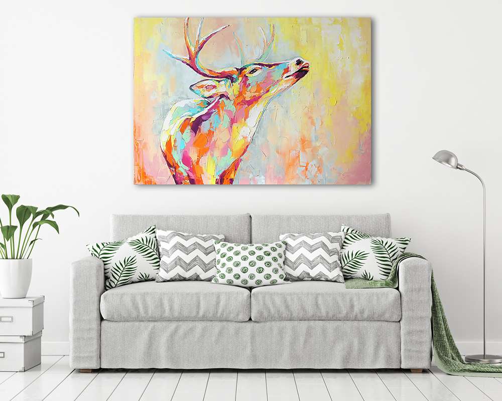 Színes szarvas festmény - vászonkép, falikép vásárlás Színes szarvas festmény (vászonkép) - vászonkép, falikép otthonra és irodába