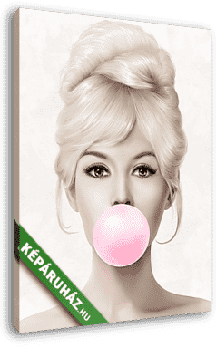 Brigitte Bardot rózsaszín rágógumit fúj, színes (4:5 arány) - vászonkép 3D látványterv