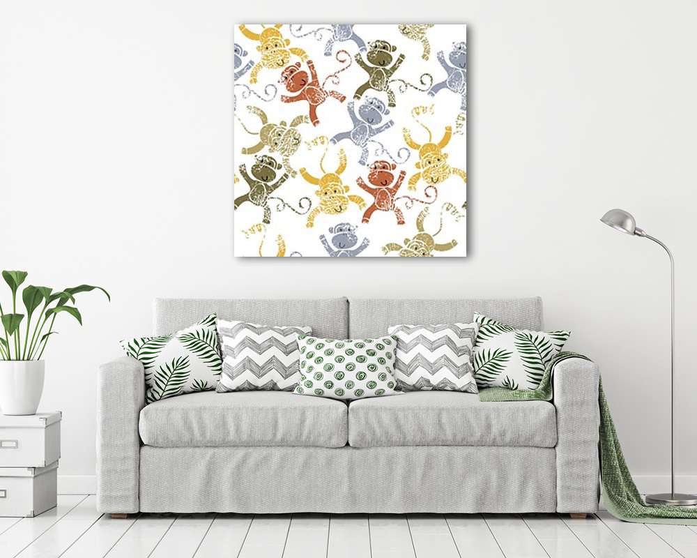 Színes majmok tapétaminta (keretezett kép) - vászonkép, falikép otthonra és irodába