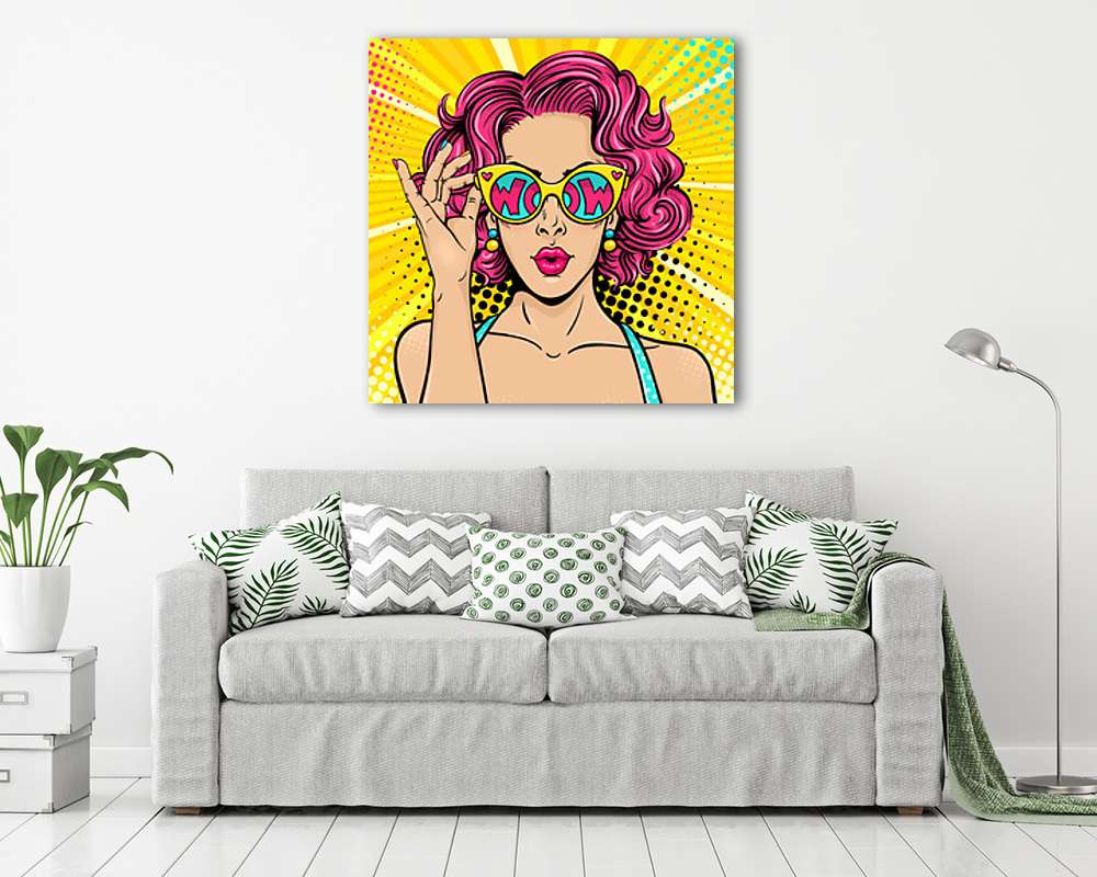 WOW Pop Art - Vörös nő napszemüvegben - vászonkép, falikép vásárlás WOW Pop Art - Vörös nő napszemüvegben (vászonkép) - vászonkép, falikép otthonra és irodába