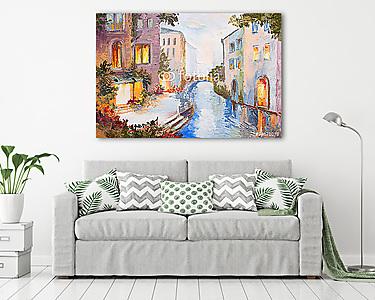  Olaszország, csatorna Velencében (olajfestmény reprodukció) (vászonkép) - vászonkép, falikép otthonra és irodába