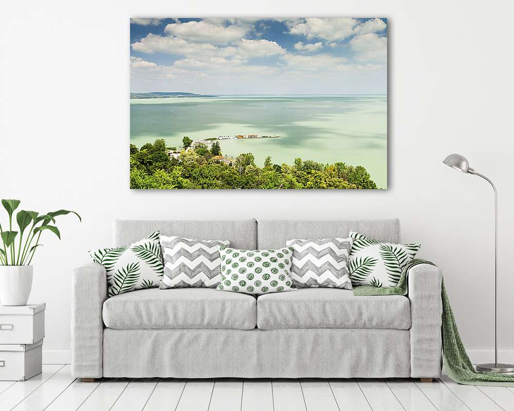 Balatoni látkép, a Tihanyi apátságtól nézve - vászonkép, falikép vásárlás Balatoni látkép, a Tihanyi apátságtól nézve (vászonkép) - vászonkép, falikép otthonra és irodába