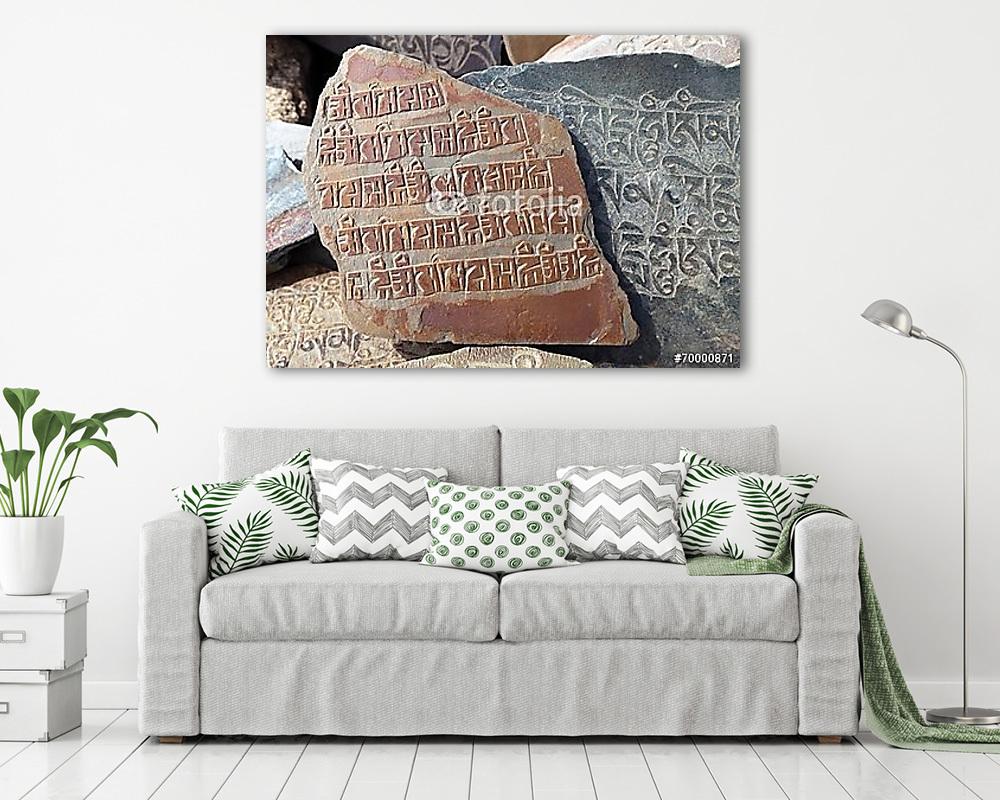 Mani fal és kő buddhista szimbólumokkal (poszter) - vászonkép, falikép otthonra és irodába