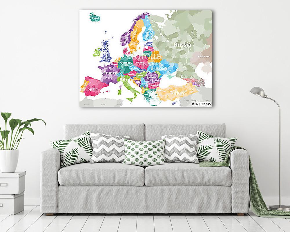 Európa részletes, részletes színes politikai térképe az országok (vászonkép) - vászonkép, falikép otthonra és irodába