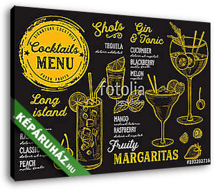 Cocktail bar menu. Vector drinks flyer for restaurant and cafe.  - vászonkép 3D látványterv