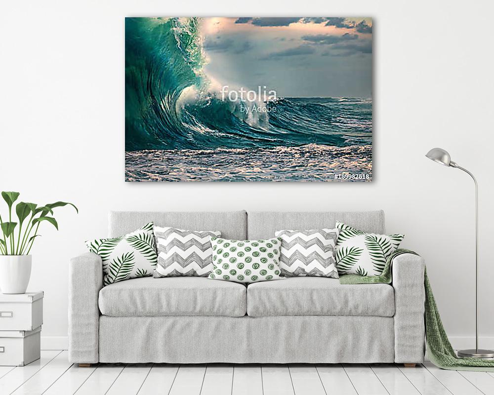 Huge ocean wave during storm. Sea water background in rough cond - vászonkép, falikép vásárlás Huge ocean wave during storm. Sea water background in rough cond (vászonkép) - vászonkép, falikép otthonra és irodába