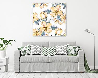 Floral seamless pattern. Watercolor background with yellow flowe (vászonkép) - vászonkép, falikép otthonra és irodába