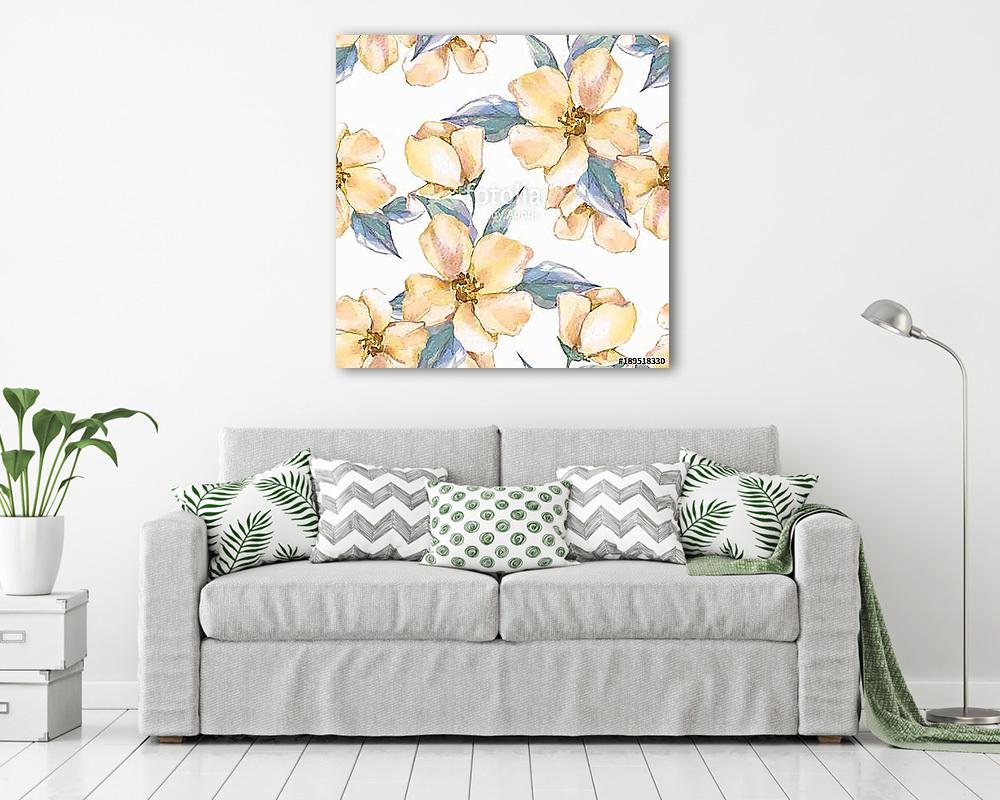 Floral seamless pattern. Watercolor background with yellow flowe (vászonkép) - vászonkép, falikép otthonra és irodába