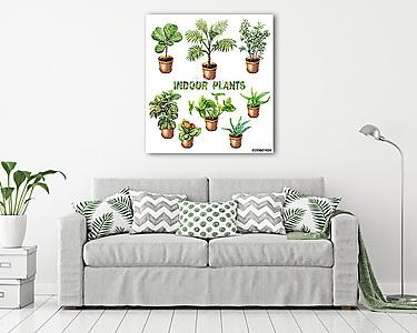 Watercolor Indoor Pot Plants (vászonkép) - vászonkép, falikép otthonra és irodába