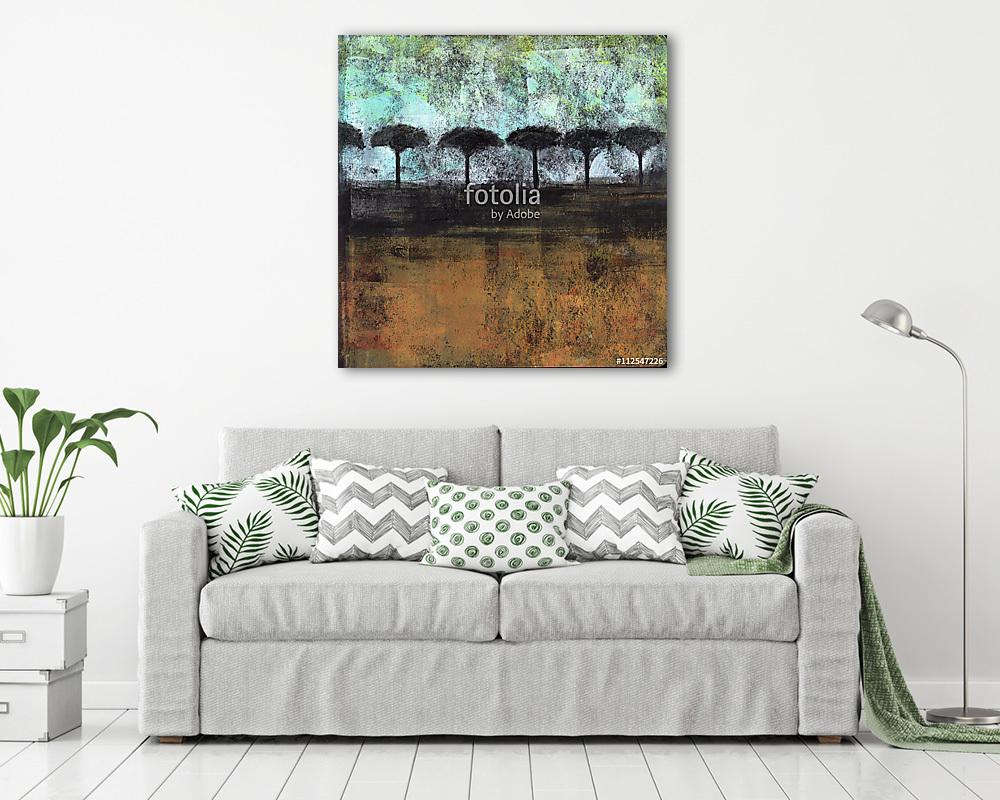 Row Of Trees - Acrylic painting of an abstract landscape with silhouetted trees.  (poszter) - vászonkép, falikép otthonra és irodába