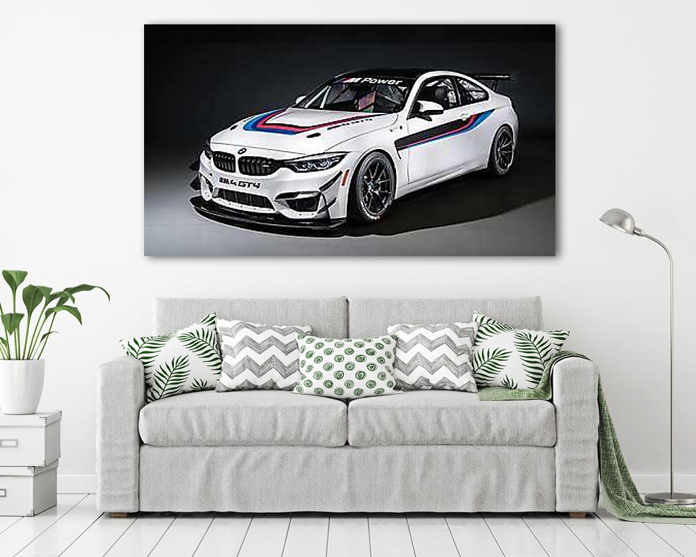 BMW M4 GT4 White (többrészes kép) - vászonkép, falikép otthonra és irodába
