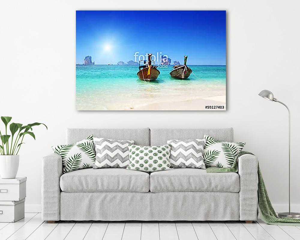 beach,  boats, Andaman Sea, Thailand (bögre) - vászonkép, falikép otthonra és irodába
