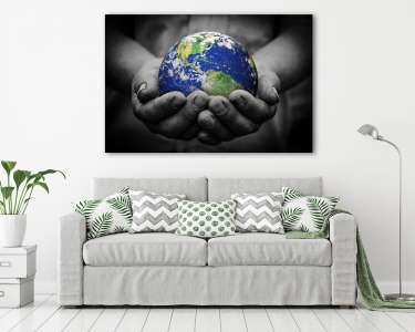 Idős ember kezében tartott Föld bolygó (vászonkép) - vászonkép, falikép otthonra és irodába