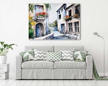 Olajfestés, akvarell - virág az utcán (vászonkép) - vászonkép, falikép otthonra és irodába
