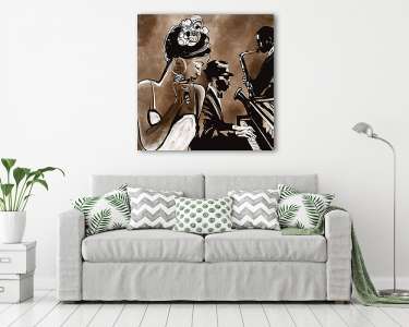 Jazz együttes énekes, szaxofon és zongora - illusztráció (vászonkép) - vászonkép, falikép otthonra és irodába