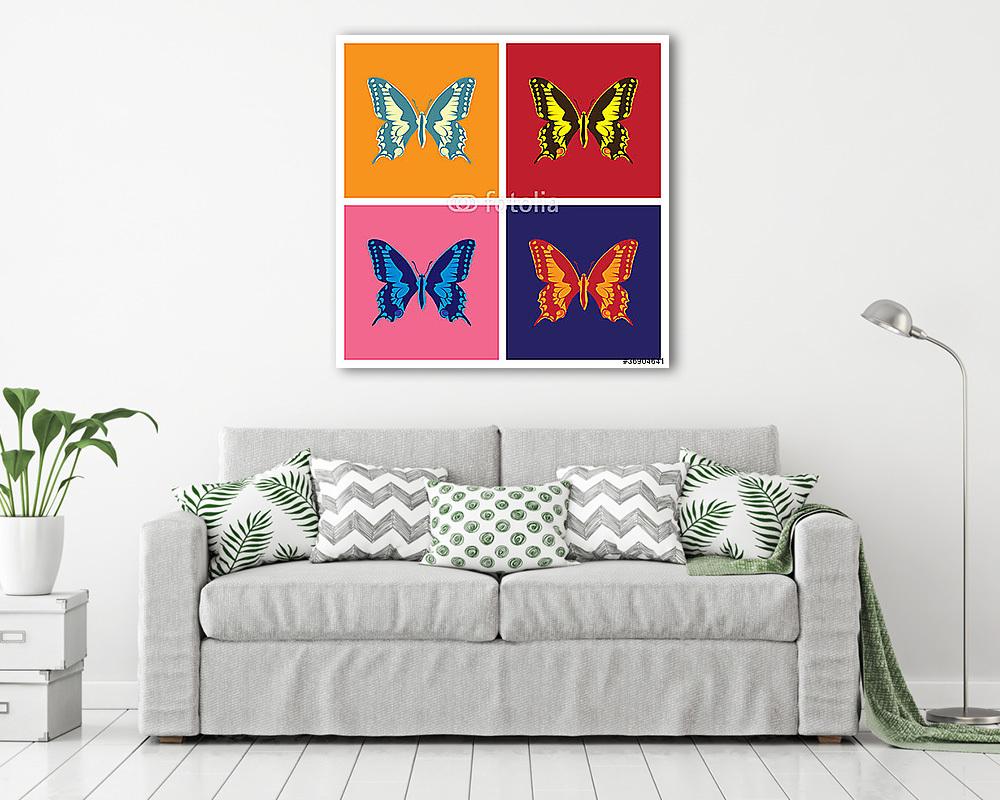 Lepkék pop art stílusban - illusztráció (többrészes kép) - vászonkép, falikép otthonra és irodába