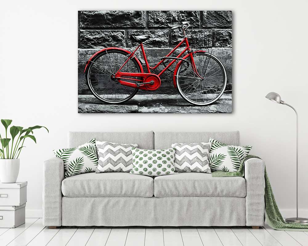 Retro  piros kerékpár - vászonkép, falikép vásárlás Retro  piros kerékpár (fotótapéta) - vászonkép, falikép otthonra és irodába