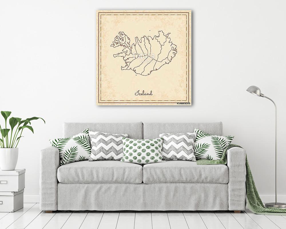 Izland régió térkép: stilizált régi kalóz pergament (vászonkép) - vászonkép, falikép otthonra és irodába