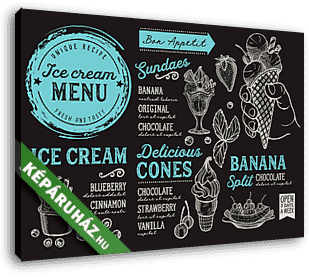 Ice cream restaurant menu. Vector dessert food flyer for bar and - vászonkép 3D látványterv