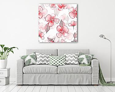 Floral seamless pattern. Watercolor background with red flowers  (vászonkép) - vászonkép, falikép otthonra és irodába