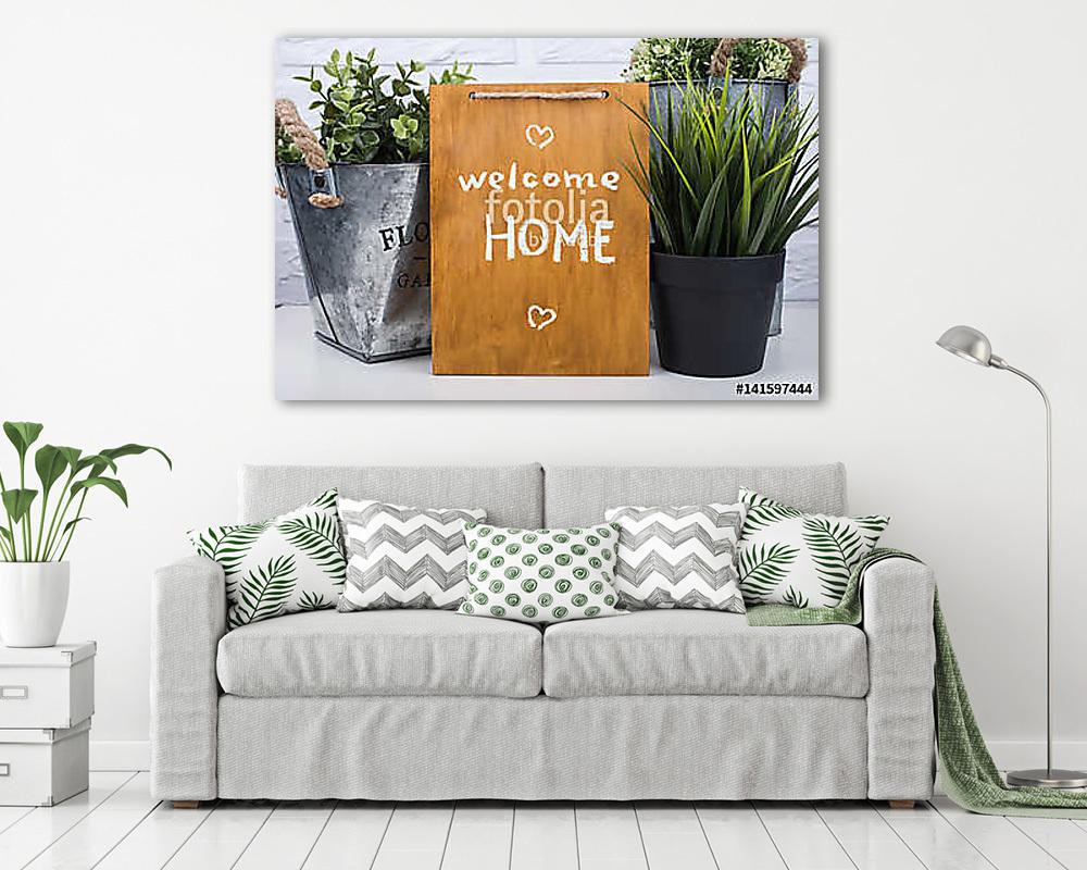 Wooden board with text welcome home - vászonkép, falikép vásárlás Wooden board with text welcome home (vászonkép) - vászonkép, falikép otthonra és irodába