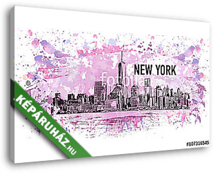 New York, vector drawing in colorful grunge and watercolor shape - vászonkép 3D látványterv