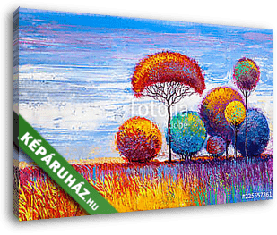 Absztrakt színes mesebeli fák (olajfestmény reprodukció) - vászonkép 3D látványterv